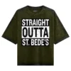 Straight Outta St. Bedes Men/Unisex Acid Wash Oversized T-Shirt in Olive Green Color