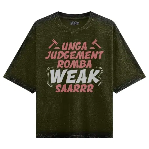 Unga judgement romba weak saarrr men/unisex acid wash oversized t-shirt in olive green color