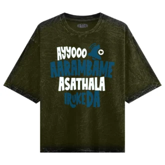 Ayyooo Aarambame Asathala Iruke Da Men/Unisex Acid Wash Oversized T-Shirt in Olive Green Color