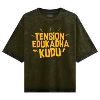 Tension Edukadha Kudu Men/Unisex Acid Wash Oversized T-Shirt in Olive Green Color
