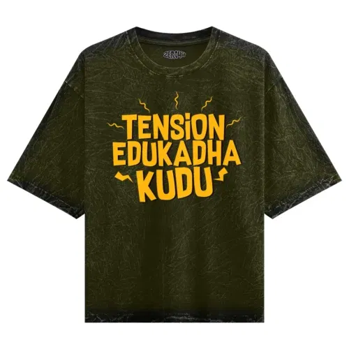 Tension edukadha kudu men/unisex acid wash oversized t-shirt in olive green color