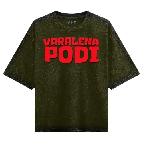 Varalena podi men/unisex acid wash oversized t-shirt in olive green color