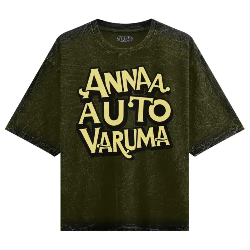 Anna auto varuma men/unisex acid wash oversized t-shirt in olive green color