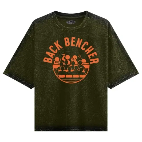 Back bencher men/unisex acid wash oversized t-shirt in olive green color