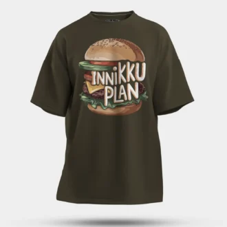 Innikki Plan - Burger Men/Unisex Oversized T-Shirt in Olive Green Color