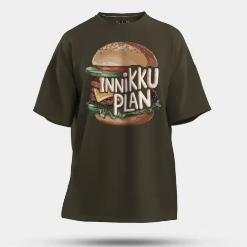 Innikki plan - burger men/unisex oversized t-shirt in olive green color