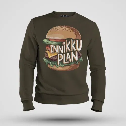 Innikki plan - burger men/unisex sweatshirt in olive green color