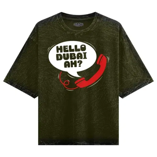 Hello dubai ah? Men/unisex acid wash oversized t-shirt in olive green color