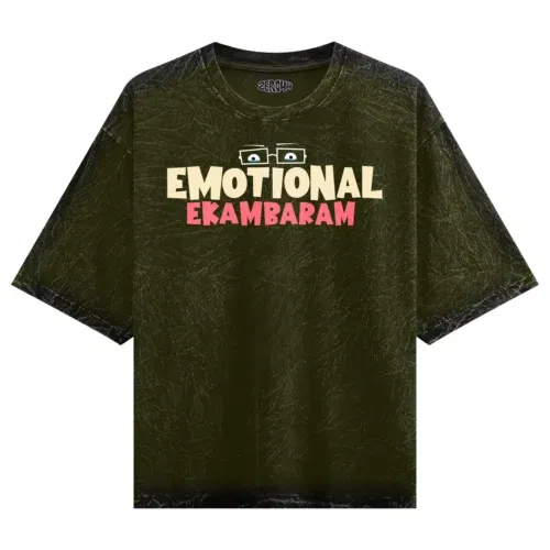 Emotional ekambaram men/unisex acid wash oversized t-shirt in olive green color