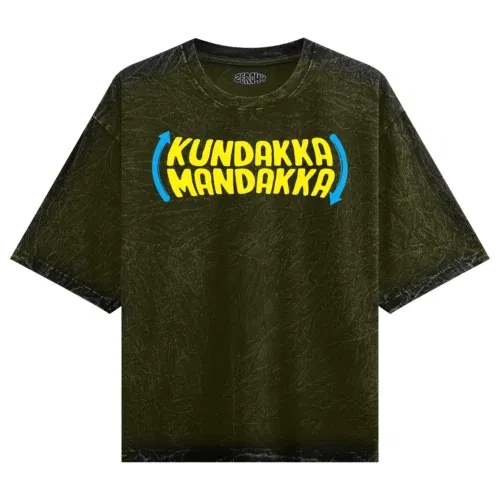 Kundakka mandakka men/unisex acid wash oversized t-shirt in olive green color
