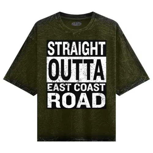 Straight outta ecr men/unisex acid wash oversized t-shirt in olive green color