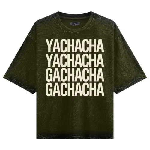 Yachacha yachacha, gachacha gachacha men/unisex acid wash oversized t-shirt in olive green color