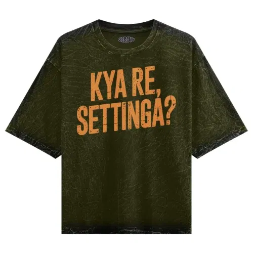 Kya re, settinga men/unisex acid wash oversized t-shirt in olive green color