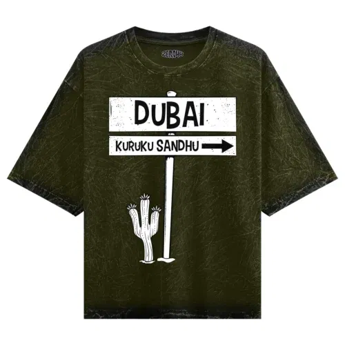 Dubai kuruku sandhu men/unisex acid wash oversized t-shirt in olive green color