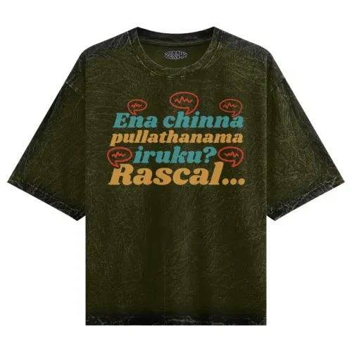 Ena chinna pulla thanama iruku rascal men/unisex acid wash oversized t-shirt in olive green color