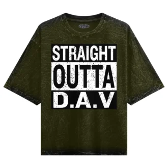 Straight Outta DAV Men/Unisex Acid Wash Oversized T-Shirt in Olive Green Color