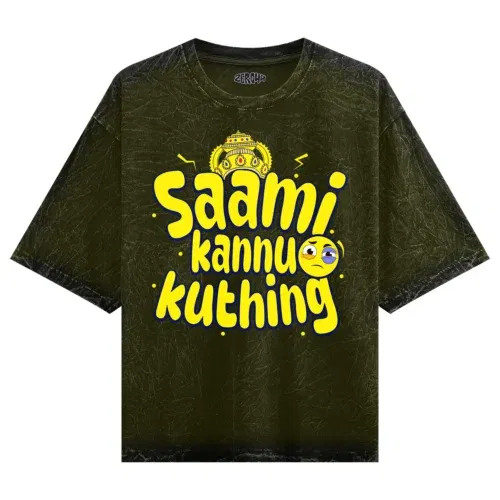 Saami kannu kuthing men/unisex acid wash oversized t-shirt in olive green color