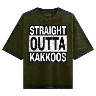 Straight Outta Kakkoos Men/Unisex Acid Wash Oversized T-Shirt in Olive Green Color