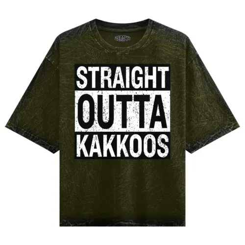 Straight outta kakkoos men/unisex acid wash oversized t-shirt in olive green color