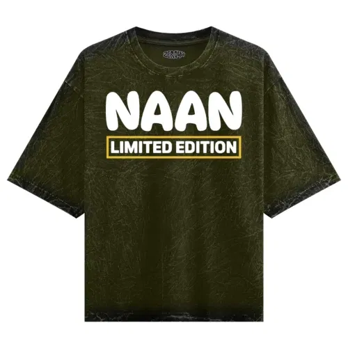 Naan limited edition men/unisex acid wash oversized t-shirt in olive green color