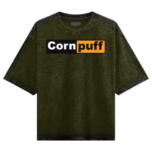 Cornpuff men/unisex acid wash oversized t-shirt in olive green color