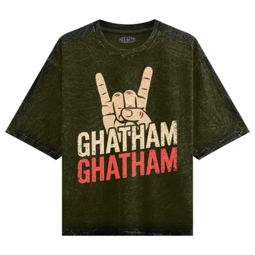 Ghatham ghatham men/unisex acid wash oversized t-shirt in olive green color