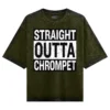 Straight Outta Chrompet Men/Unisex Acid Wash Oversized T-Shirt in Olive Green Color