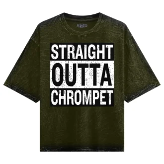 Straight Outta Chrompet Men/Unisex Acid Wash Oversized T-Shirt in Olive Green Color