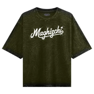 Maghizchi Men/Unisex Acid Wash Oversized T-Shirt in Olive Green Color