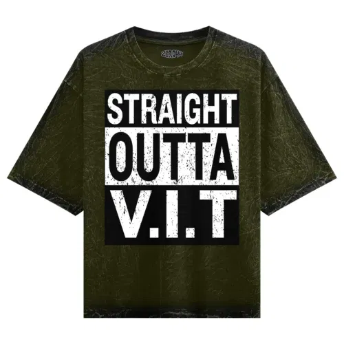 Straight outta vit men/unisex acid wash oversized t-shirt in olive green color