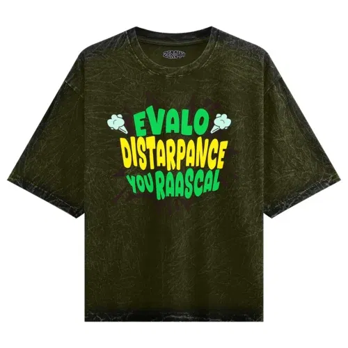 Evalo distarpance you raascal men/unisex acid wash oversized t-shirt in olive green color