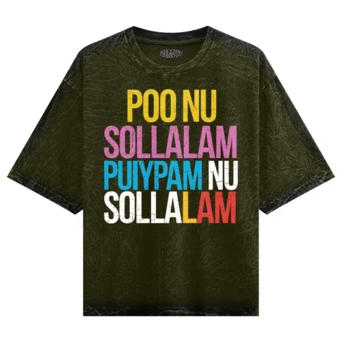 Poo nu sollalam men/unisex acid wash oversized t-shirt in olive green color