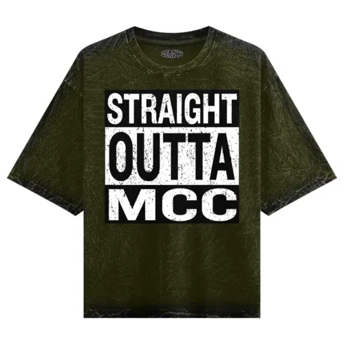 Straight outta mcc men/unisex acid wash oversized t-shirt in olive green color