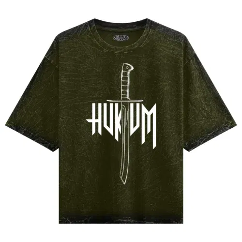 Hukum men/unisex acid wash oversized t-shirt in olive green color