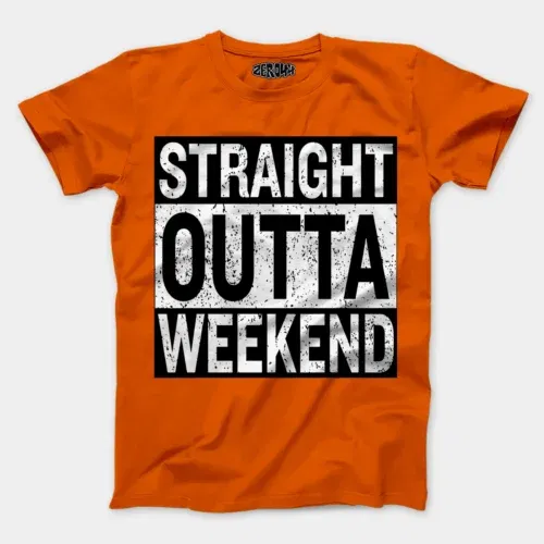 Straight outta weekend men/unisex t-shirt in orange color