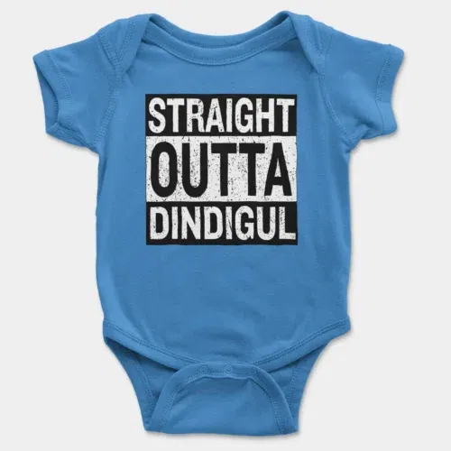 Straight outta dindigul onesie/romper in orchid blue color