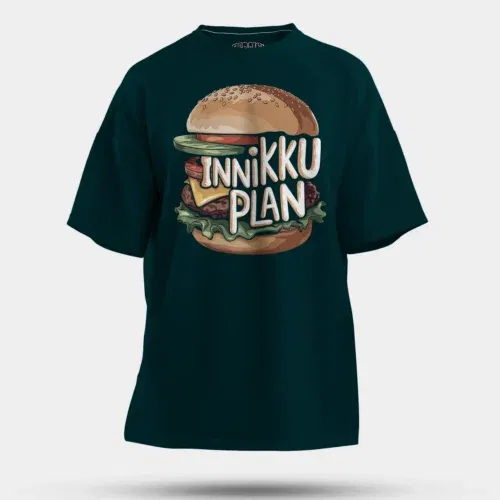 Innikki plan - burger men/unisex oversized t-shirt in petrol blue color