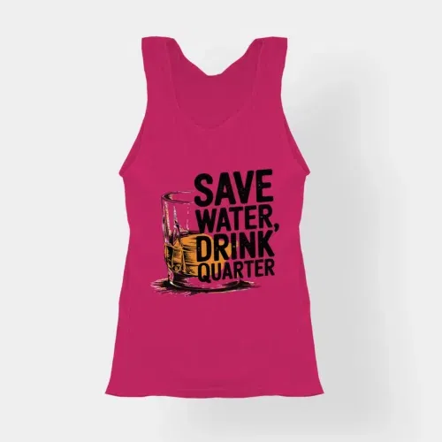 Save water drink quarter women's tank top in pink color