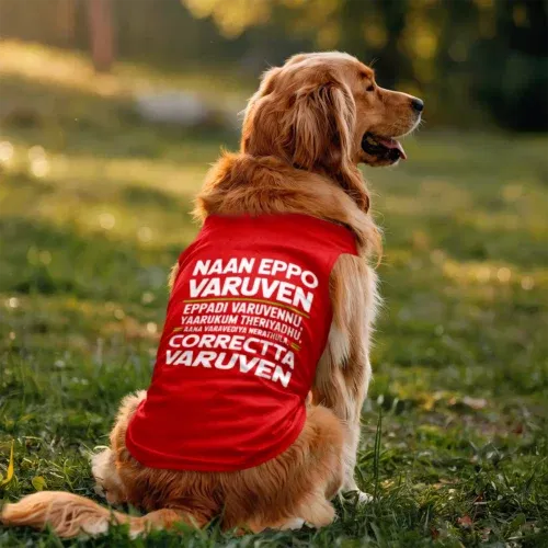 Naan eppo varuven, eppadi varuvennu, yaarukum theriyadhu dog tank in red color