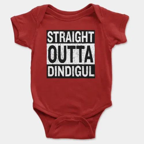 Straight outta dindigul onesie/romper in red color