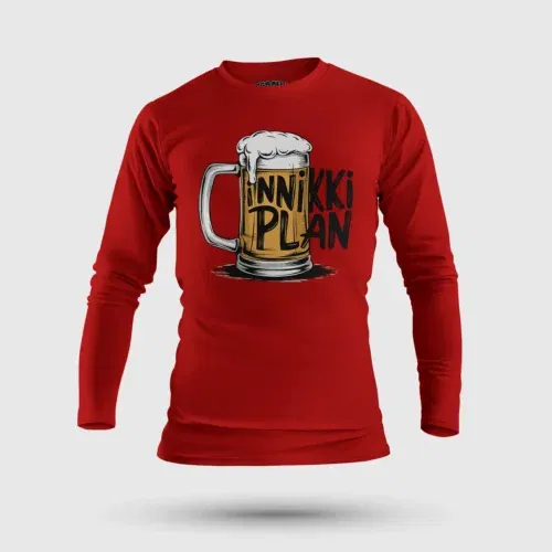 Inniki plan - beer men/unisex long sleeve t-shirt in red color