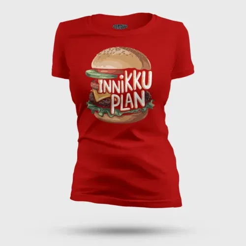 Innikki plan - burger women's t-shirt in red color