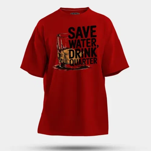 Save water drink quarter men/unisex oversized t-shirt in red color