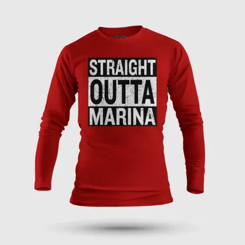Straight outta marina men/unisex long sleeve t-shirt in red color