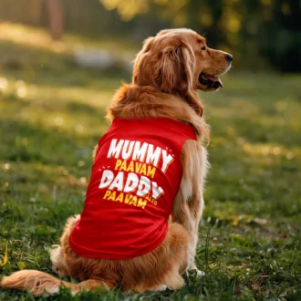 Mummy Paavam, Daddy Also Paavam Dog Tank in Red Color