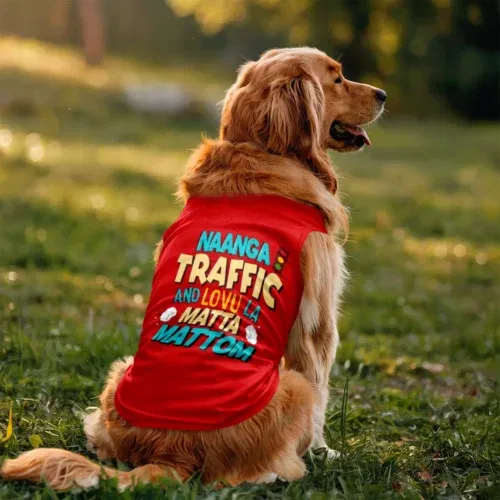 Naanga traffic and lovu la matta mattom dog tank in red color