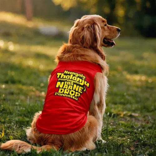 Neengala tholanju poorengala illa naane drop pannatta dog tank in red color