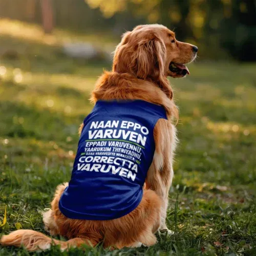 Naan eppo varuven, eppadi varuvennu, yaarukum theriyadhu dog tank in royal blue color