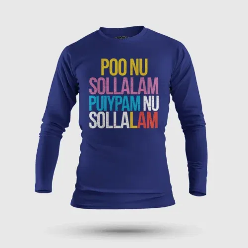 Poo nu sollalam men/unisex long sleeve t-shirt in royal blue color