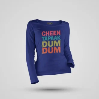 Cheen Tapaak Dum Dum Women's Long Sleeve T-Shirt in Royal Blue Color